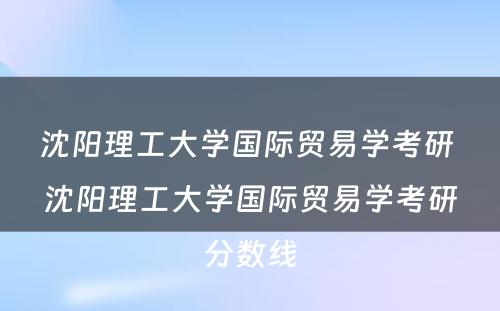 沈阳理工大学国际贸易学考研 沈阳理工大学国际贸易学考研分数线