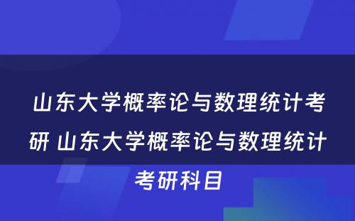 山东大学概率论与数理统计考研 山东大学概率论与数理统计考研科目