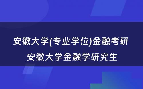 安徽大学(专业学位)金融考研 安徽大学金融学研究生