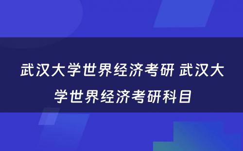 武汉大学世界经济考研 武汉大学世界经济考研科目