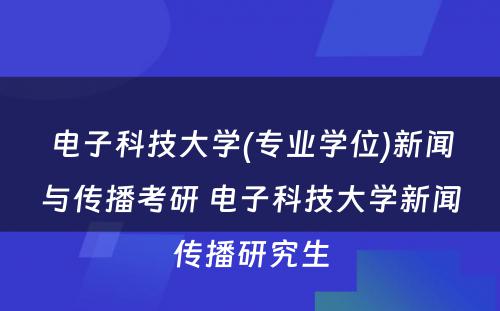 电子科技大学(专业学位)新闻与传播考研 电子科技大学新闻传播研究生