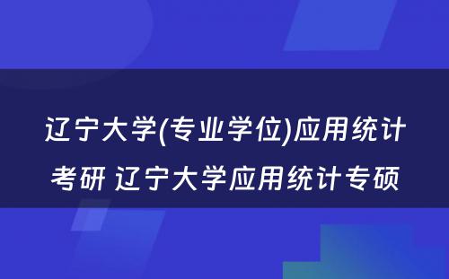 辽宁大学(专业学位)应用统计考研 辽宁大学应用统计专硕