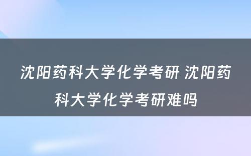 沈阳药科大学化学考研 沈阳药科大学化学考研难吗