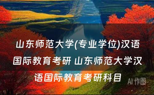 山东师范大学(专业学位)汉语国际教育考研 山东师范大学汉语国际教育考研科目