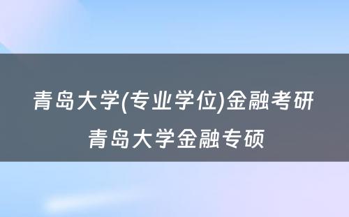 青岛大学(专业学位)金融考研 青岛大学金融专硕