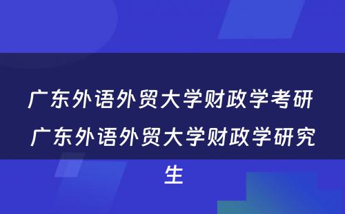 广东外语外贸大学财政学考研 广东外语外贸大学财政学研究生