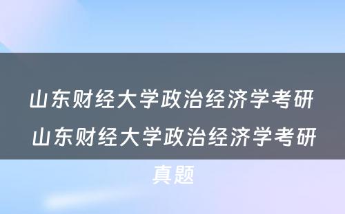 山东财经大学政治经济学考研 山东财经大学政治经济学考研真题