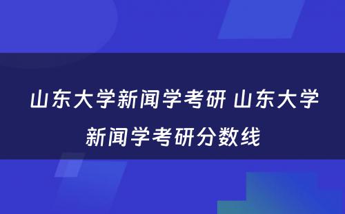 山东大学新闻学考研 山东大学新闻学考研分数线