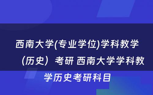 西南大学(专业学位)学科教学（历史）考研 西南大学学科教学历史考研科目