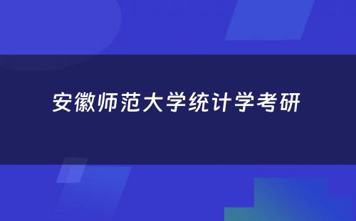 安徽师范大学统计学考研 