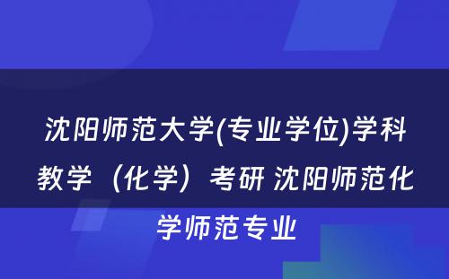 沈阳师范大学(专业学位)学科教学（化学）考研 沈阳师范化学师范专业