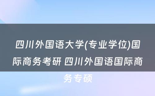 四川外国语大学(专业学位)国际商务考研 四川外国语国际商务专硕