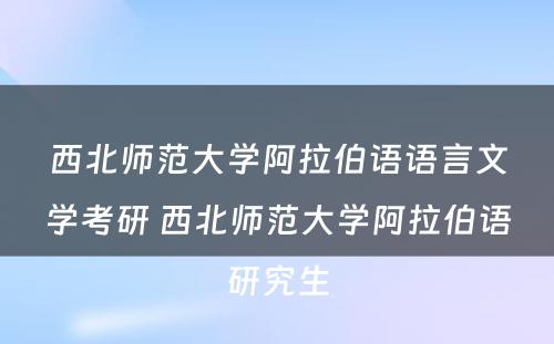 西北师范大学阿拉伯语语言文学考研 西北师范大学阿拉伯语研究生