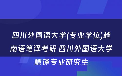 四川外国语大学(专业学位)越南语笔译考研 四川外国语大学翻译专业研究生