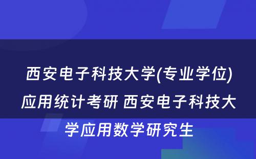 西安电子科技大学(专业学位)应用统计考研 西安电子科技大学应用数学研究生