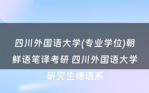 四川外国语大学(专业学位)朝鲜语笔译考研 四川外国语大学研究生德语系