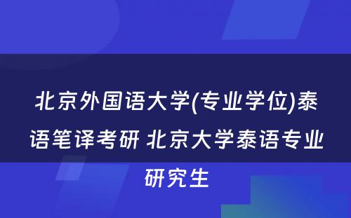 北京外国语大学(专业学位)泰语笔译考研 北京大学泰语专业研究生