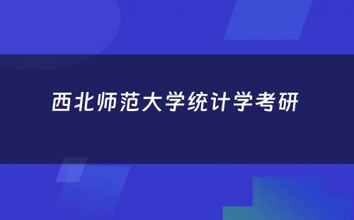 西北师范大学统计学考研 