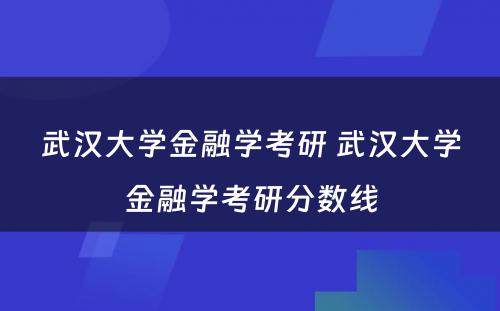 武汉大学金融学考研 武汉大学金融学考研分数线