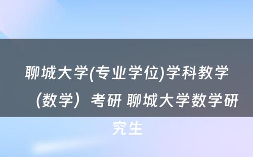 聊城大学(专业学位)学科教学（数学）考研 聊城大学数学研究生