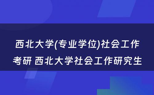 西北大学(专业学位)社会工作考研 西北大学社会工作研究生