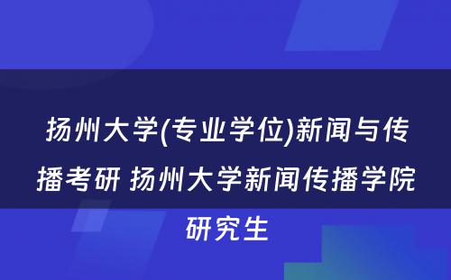 扬州大学(专业学位)新闻与传播考研 扬州大学新闻传播学院研究生