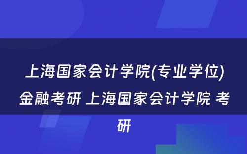 上海国家会计学院(专业学位)金融考研 上海国家会计学院 考研