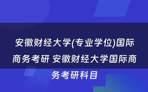 安徽财经大学(专业学位)国际商务考研 安徽财经大学国际商务考研科目