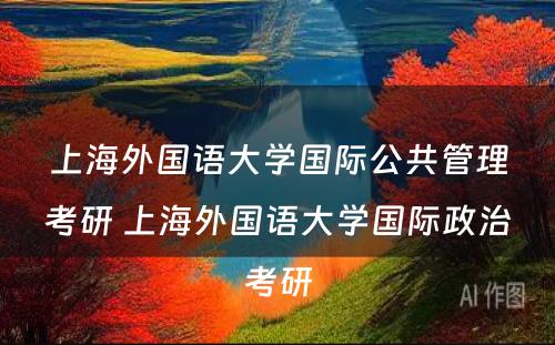 上海外国语大学国际公共管理考研 上海外国语大学国际政治考研