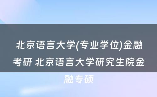 北京语言大学(专业学位)金融考研 北京语言大学研究生院金融专硕