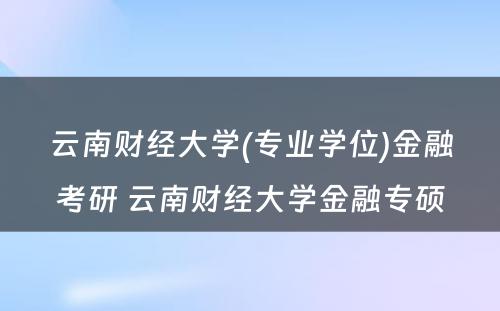 云南财经大学(专业学位)金融考研 云南财经大学金融专硕