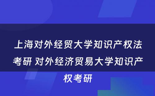 上海对外经贸大学知识产权法考研 对外经济贸易大学知识产权考研