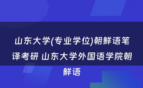 山东大学(专业学位)朝鲜语笔译考研 山东大学外国语学院朝鲜语