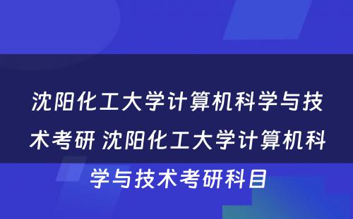 沈阳化工大学计算机科学与技术考研 沈阳化工大学计算机科学与技术考研科目