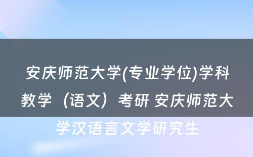 安庆师范大学(专业学位)学科教学（语文）考研 安庆师范大学汉语言文学研究生