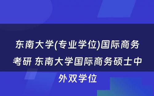 东南大学(专业学位)国际商务考研 东南大学国际商务硕士中外双学位