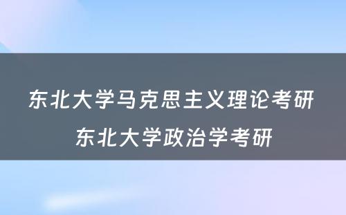 东北大学马克思主义理论考研 东北大学政治学考研