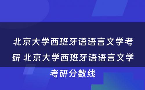 北京大学西班牙语语言文学考研 北京大学西班牙语语言文学考研分数线