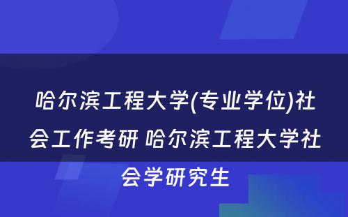 哈尔滨工程大学(专业学位)社会工作考研 哈尔滨工程大学社会学研究生