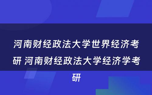 河南财经政法大学世界经济考研 河南财经政法大学经济学考研