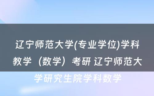 辽宁师范大学(专业学位)学科教学（数学）考研 辽宁师范大学研究生院学科数学