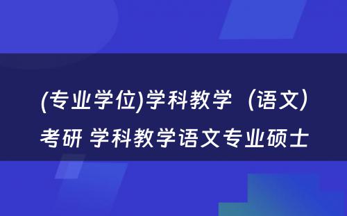 (专业学位)学科教学（语文）考研 学科教学语文专业硕士