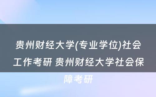 贵州财经大学(专业学位)社会工作考研 贵州财经大学社会保障考研