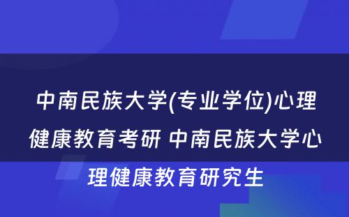 中南民族大学(专业学位)心理健康教育考研 中南民族大学心理健康教育研究生