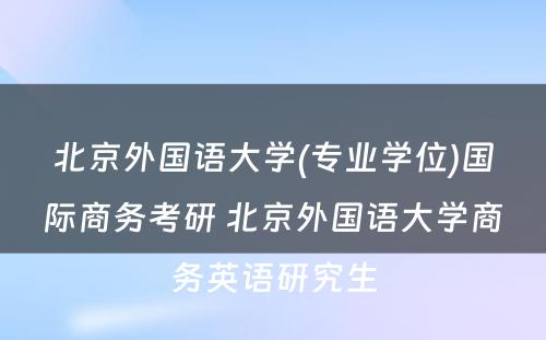 北京外国语大学(专业学位)国际商务考研 北京外国语大学商务英语研究生