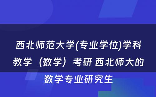 西北师范大学(专业学位)学科教学（数学）考研 西北师大的数学专业研究生