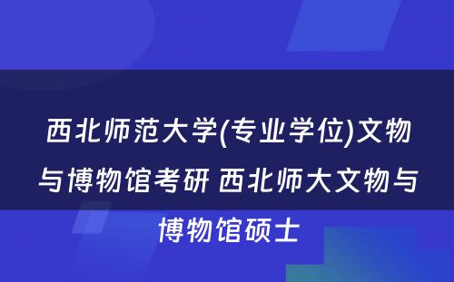 西北师范大学(专业学位)文物与博物馆考研 西北师大文物与博物馆硕士