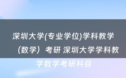 深圳大学(专业学位)学科教学（数学）考研 深圳大学学科教学数学考研科目