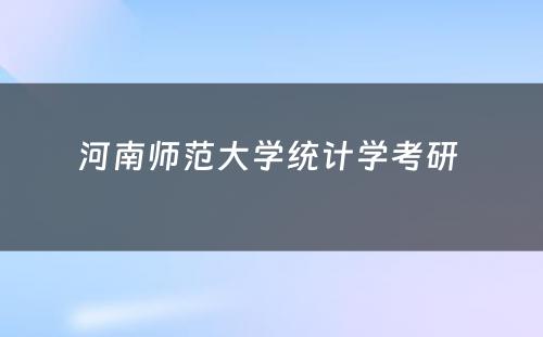 河南师范大学统计学考研 