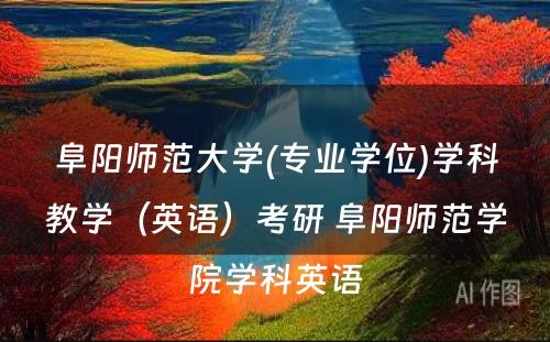 阜阳师范大学(专业学位)学科教学（英语）考研 阜阳师范学院学科英语